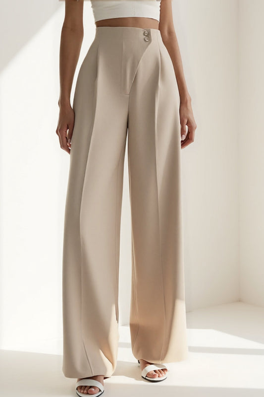 Spodnie z szerokimi nogawkami z lejącej tkaniny | Wysoki stan | Zapięcie na ozdobne guziki